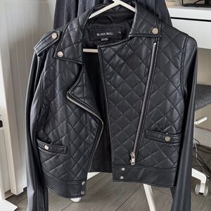 Black Quilted Faux Leather Moto Jacket -